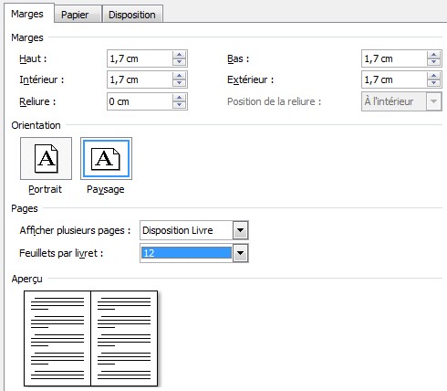 mise en page word Livret